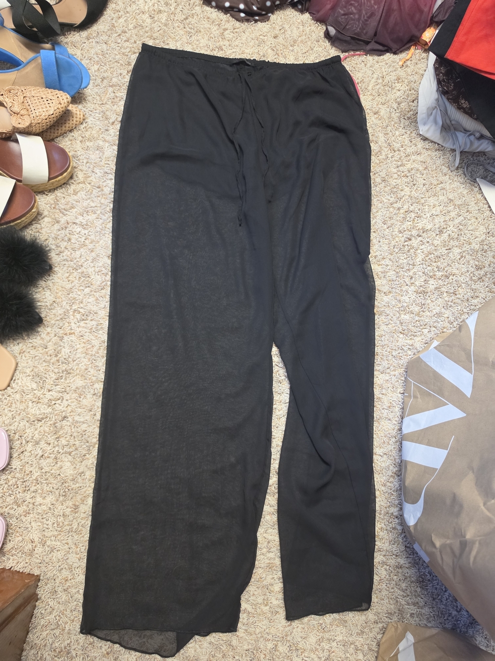 Zara Mesh Black Straight-Leg Pants